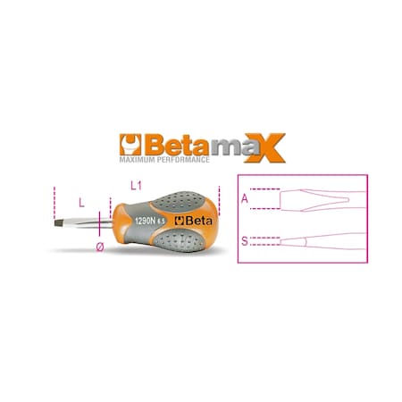 Beta 1290N 6.5 x 30 Screwdriver for Slotted Head Screws Extra short 012900106
